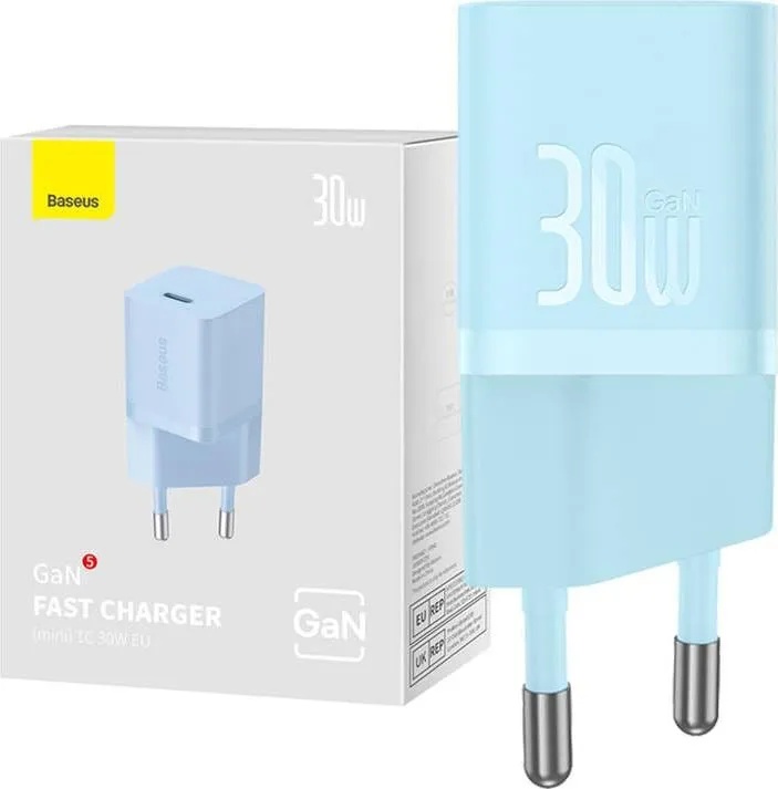 Baseus Mini wall charger GaN5 30W (blue) (Fast Charge), USB Ladegerät, Blau