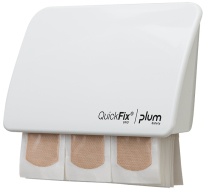 Plum QuickFix Pflasterspender UNO, weiß, Moderner Spender für mehr Sicherheit am Arbeitsplatz, 1 Spender - inkl. elastische 45 Pflaster