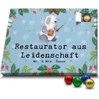 Mr. & Mrs. Panda Schoko Adventskalender Restaurator Leidenschaft - Blau Pastell - Geschenk, Abschied, Mitarbeiter, Schokoladen Adventskalender, Fir... - Blau