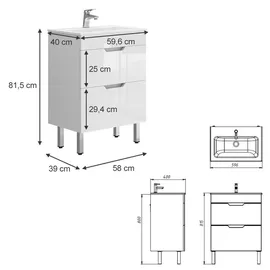 Vicco Badmöbel-Set Clayton Weiß Hochglanz 2 Teile, Unterschrank 60 cm