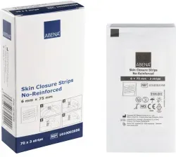 ABENA® Wundnahtstreifen, mit 3 Streifen, steril, braun 1010002058 , 1 Packung = 70 Stück, Maße: 75 x 6 mm