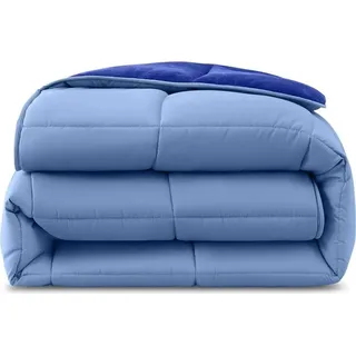 Wometo Plüsch Steppbett Ganzjahresdecke Wende-Design ca. 135x200 – dunkelblau & blau – warme Winterbettdecke kuschelig & weich I ohne Bezug verwendbar I