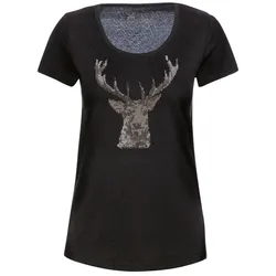T-Shirt TRIGEMA "TRIGEMA T-Shirt Glitzer-Hirsch", Damen, Gr. XXL, schwarz, 100% Baumwolle, feminin, Kurzarm, Shirts