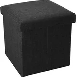 Intirilife Faltbarer Sitzhocker 38x38x38 cm in DIAMANT SCHWARZ - Sitzwürfel mit Stauraum und Deckel aus Stoff in Leinen Optik