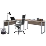BMG Möbel Büromöbel Arbeitszimmer Komplett Office Edition in Sonoma Eiche/Weiss Matt (Winkelschreibtisch)