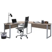 BMG Möbel Büromöbel Arbeitszimmer Komplett Office Edition in Sonoma Eiche/Weiss Matt (Winkelschreibtisch)