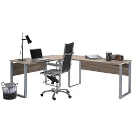 BMG Möbel Büromöbel Arbeitszimmer Komplett Office Edition in Sonoma Eiche/Weiss Matt (Winkelschreibtisch)