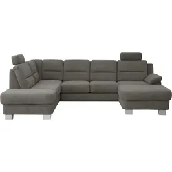Wohnlandschaft ALINA "Finja", grau (quarzgrau tbs 59), B:307cm H:93cm T:206cm, Chenille TBS (100% Polyester), Sofas, wahlweise mit Sitzvorzug und Stauraum, Breite 307 cm
