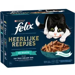 Felix Köstliche Streifen Fisch Selection mit Lachs, Thunfisch, Kabeljau, Scholle in Sauce Nassfutter Katze 4 x (12 x 80 g)