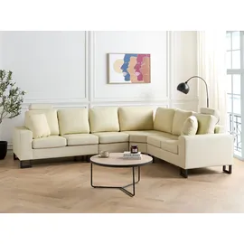 Beliani Ecksofa 6-Sitzer STOCKHOLM Echtleder Hellbeige linksseitig