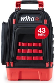 Wiha Mechaniker Werkzeugrucksack 41-tlg. I mit Mechaniker Grundausstattung I stabiler Standboden I mit Laptopfach I Taschen für Zubehör (45529)