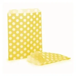 50 x Kraftpapiertüten 12,7 x 17,8 cm (29 Stile zur Auswahl) Süßigkeitentüten / Geschenktüten / Thekentüten / Lebensmitteltüten (gelb gepunktet)