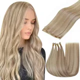 Hetto Echthaar Extensions Tressen Virgin Tressen Extensions Echthaar Aschblondine Highlights Gebleichtes Blond #18/613 Genius Tressen Extensions Haarverlängerung 25g 50 cm