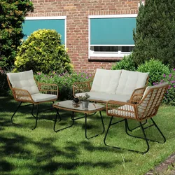SVITA CAPRI Balkonmöbel-Set Polyrattan Sitzgruppe Outdoor 4-tlg. Gartenlounge Natur