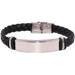 Lederarmband FIRETTI "Schmuck Geschenk Armschmuck ID-Armband- Optik", schwarz (edelstahlfarben, schwarz), Armbänder, Herren, Edelstahl-Leder-Kautschuk, Edelstahl, Leder, Kautschuk, Made in Germany