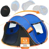 Burgwerk® Wurfzelt für 3 Personen [2 Sekunden Zelt] | Verstärkte Heringe | Pop Up Automatik | UV-Schutz 50+ | Camping, Angler, Festival, Familie, Outdoor | 2-4 Mann Zelt | Wasserdicht