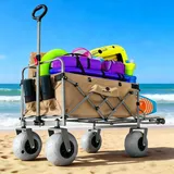 Rowce Bollerwagen Faltbar Strand Handwagen mit Getränkehalter Verstellbarem Griff,Gartenwagen für Alle Gelände Transportwagen,klappbollerwagen 120kg Belastbarkeit,für Draussen Camping Einkaufen