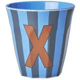 Rice Melamin Buchstabenbecher gestreift, X, blau