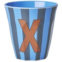 Rice Melamin Buchstabenbecher gestreift, X, blau