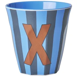 Rice Melamin Buchstabenbecher gestreift, X, blau