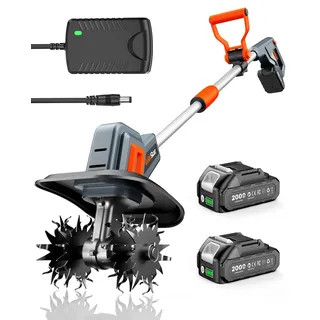 Akku Bodenhacke, Elektro Gartenfräse mit 4000mAh Akku, 360RPM Elektrische Motorhacke mit 48 Robuste Stahlzinken, 25 cm Arbeitsbreite & 18 cm Tiefe, Perfekt zum Auflockern, Bearbeiten und Kompostieren