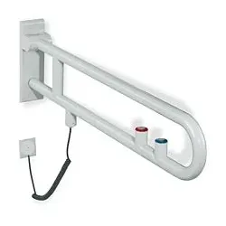 Hewi 801 E-Stützklappgriff 801.50.70590 700 mm, tiefschwarz, Spül-/Funktionstaste, roter Ring