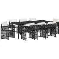 VidaXL 9-teiliges Garten Esszimmer Set mit Kissen in Schwarz