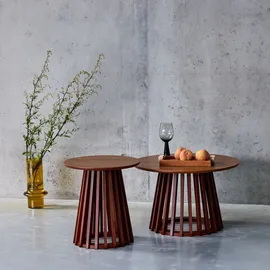 sweeek - 2er-Set Couchtische aus Holzdekor und Tannenholz, Ø40cm und Ø60cm - Nussbaumfarben