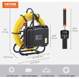 Vevor 50m Rohrkamera 720P Kanalkamera 512Hz-Ortungsgerät Endoskop-Kamera 12V 4500mAh Lithium-Akku 6Stunden Rohrinspektionskamera IP68 Für Abwasserkanäle Abwassersysteme Abflüsse