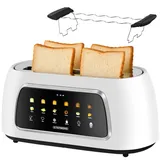 Steinborg® Automatik Toaster mit Brötchenaufsatz 4 Scheiben Automatische Liftfunktion ohne Hebel - Langschlitztoaster Toastautomat Digitales Display Brotzentrierung Restzeitanzeige (Weiß)