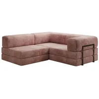 Luxusbetten24 Schlafsofa Designer Sofa Lazy L Mini in Cord, mit aufklappbarer Polsterlage für Liegefunktion rosa