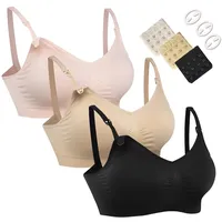 HOFISH Damen Still-BHS nahtlos – 3er Pack Bralettes für Schwangerschaft & Stillzeit, mit BH-Verlängerungen & Clips, volle Abdeckung, Pink/Schwarz/Beige, Größe L - L