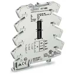 Wago 857-800 Temperaturmessumformer für RTD-Sensoren, Strom- und Spannungsausgangssignal, Konfiguration per DIP Schalter, lichtgrau 857800