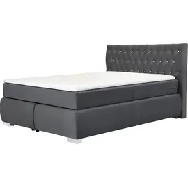 LEONIQUE Boxspringbett LEONIQUE "Rumba", grau (dunkelgrau), B:150cm L:213cm, Samtoptik (100% Polyester), Komplettbetten, Boxspringbett Seniorenbett Polsterbett, Taschenfederkern-Matratze in Härtegrad 3, in 4 Breiten, incl. Topper