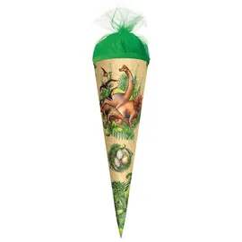ROTH Schultüte Veganosaurus 35 cm rund Tüllverschluss - Zuckertüte Schulanfang