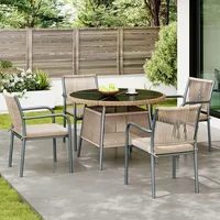 Gartenmöbel-set Für 4 Personen, Elegante Essgruppe Für Den Außenbereich Mit Rundem Tisch Aus Gehärtetem Glas 110 Cm Und 4 Sesseln Aus Flechtseil Und Rattan