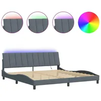 VidaXL Bettgestell mit LED-Leuchten Dunkelgrau 200x200 cm Samt