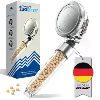 ALPENKRAFT ZugSpitze Premium Duschkopf mit Filter – Wassersparende Hochdruck-Handbrause mit 3 Strahlarten - Schwarz