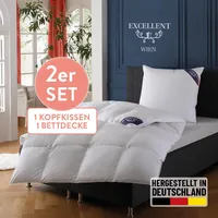 Excellent Daunenbettdecke + 3-Kammer-Kopfkissen "Wien", weiß, B/L: 135cm x 200cm Anzahl Teile 1, B/L: 80cm x 80cm Anzahl Teile 1, Bezug: Baumwolle Füllung: Entendaune/-feder, warm, Bettdecken Bezug: 100% Baumwolle. Kopfkissen Bezug: 100% Baumwolle.