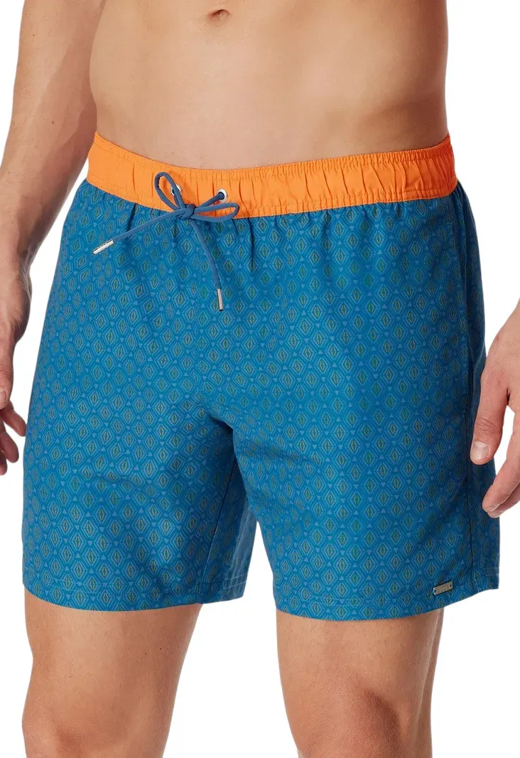 Schiesser Badehose Webware Rauten gemustert petrol/orange Herren