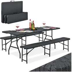 Juskys Bierzeltgarnitur Amberg 3-teilig & klappbar 180x74x74 cm Festzeltgarnitur Tisch & 2 Bänke