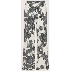 Chinos MADELEINE "Druckhose Baumwollhose mit floralem Print", Damen, Gr. 48, N + K Gr, schwarz (schwarz, weiß), Obermaterial: 100% Baumwolle CO., Hosen