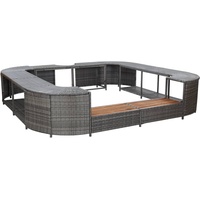 vidaXL Whirlpool Umrandung mit 2 hölzernen Spa-Stufen Spa Poolumrandung für Schwimmbecken Quadratisch Grau 268x268x55cm Poly Rattan