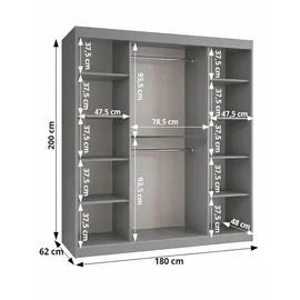 home collective Schwebetürenschrank 180 x 200 x 62 cm Grau/Schwarz