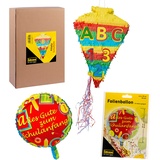 Idena 90012 - Pinata Schultüte & Folienballon Schulanfang, Einschulung, Schulstart, Dekoration, Geschenk