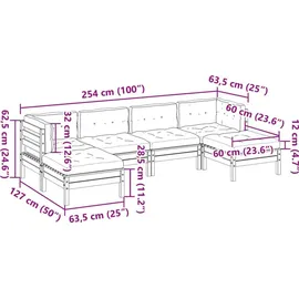 vidaXL Garten-Sofagarnitur 6-tlg. Wachsbraun Kiefernholz