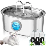 PQETBV Katzen Trinkbrunnen Edelstahl, 3.2 L Trinkbrunnen Katzen, Super Leise Katzen Wasserbrunnen mit Wasserstandsfenster, Katzenbrunnen mit 3 Filters