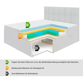 altdecor Boxspringbett mit Fußteil - mit Multipocket-Matratze H4 (21 cm hoch) mit + PUR + Kokosmatte, Topper (4 cm hoch), Polsterbett mit Kopftei... - Schwarz