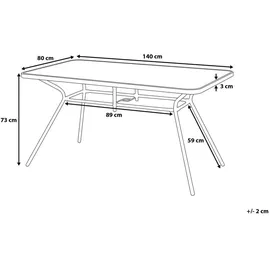 Beliani Gartentisch Schwarz Sicherheitsglas Stahl 140x80 cm Balkon Terrasse