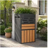 KLAM HOME Mülltonnenbox Außenschrank mit Pflanzkasten, verzinkter Stahl wetterfest (Gartenschrank 66x80x128cm mit Belüftung & Sicherungskette), 2-in-1 Gartenschrank abschließbar platzsparend & dekorativ